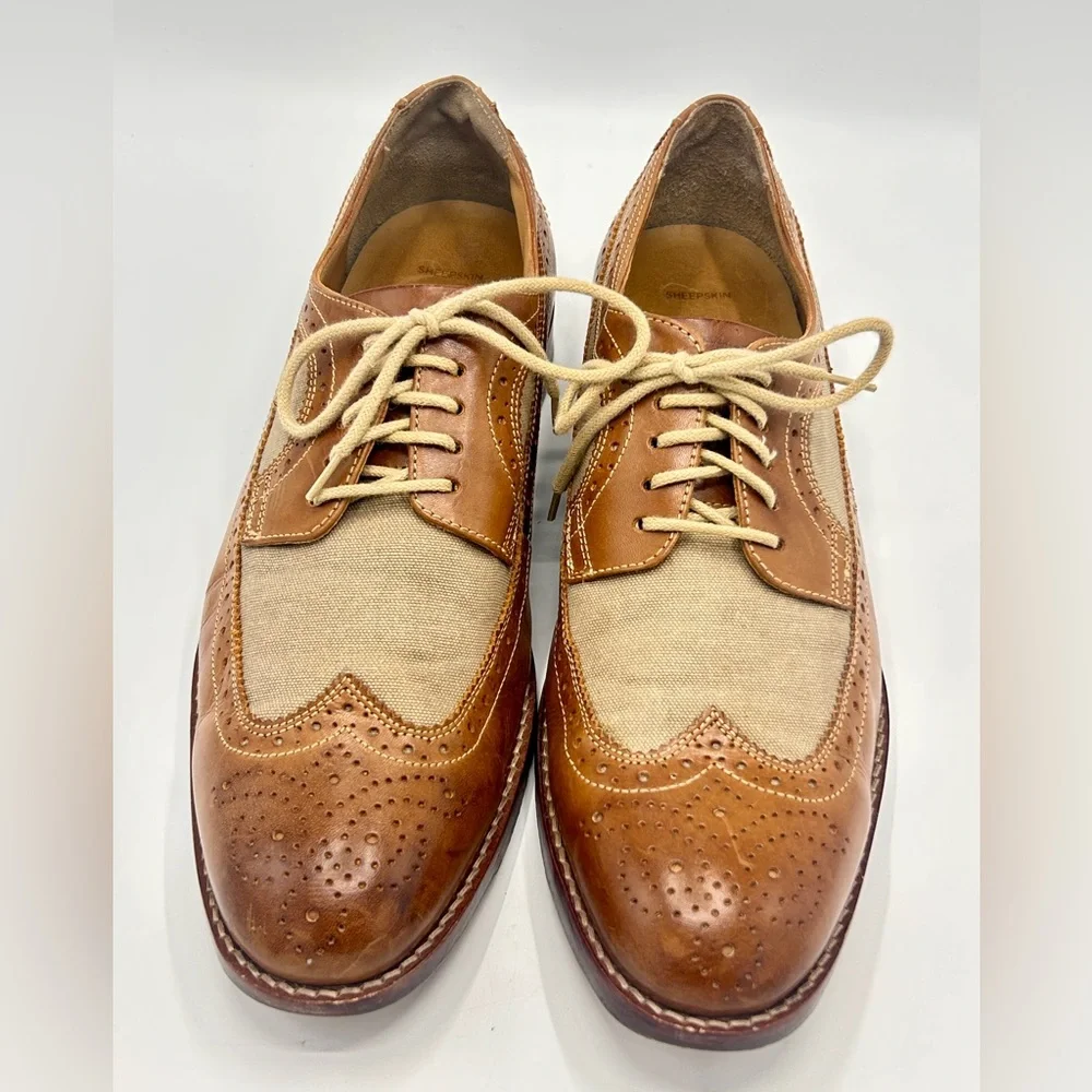 Johnston & Murphy Canvas & Leather Wingtip Oxfords, Men’s 10.5, good condition